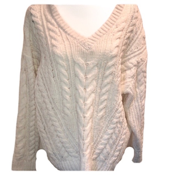 Universal Thread Cream V Neck Cable Knit Sweater - Picture 2 of 6